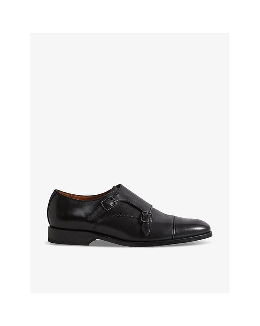Reiss Black Amalfi Double-monk Strap Leather Shoes for men