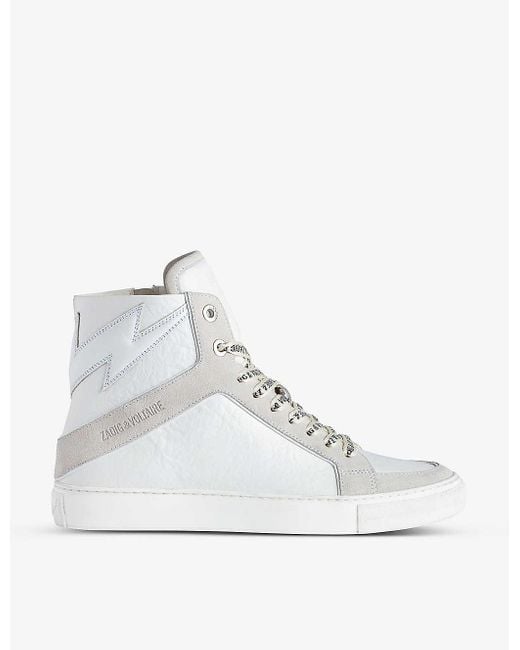 Zadig & Voltaire White High Flash Crinkle-texture Leather High-top Trainers