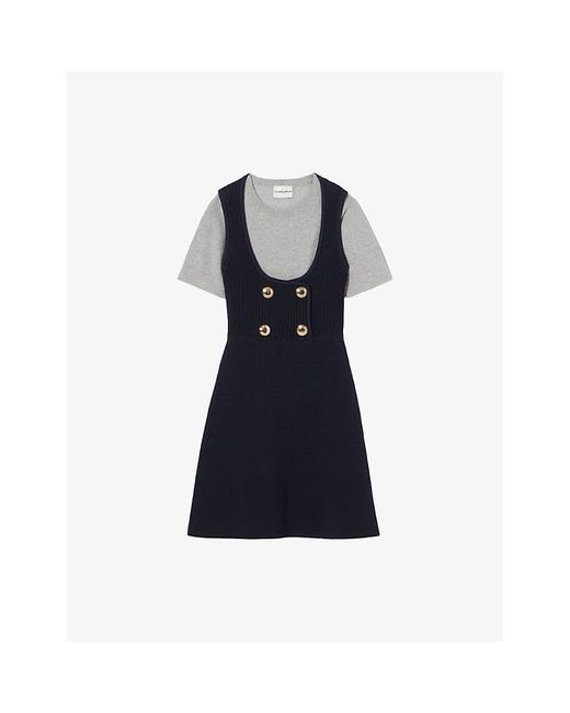 Collared Knit Shirt Dress Claudie Pierlot Women's Blue T-Shirt Stretch-Knit Mini Dress Collared Knit Shirt Dress Claudie Pierlot Women's Blue T-Shirt Stretch-Knit Mini Dress