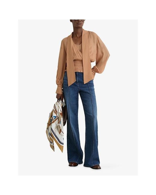 Reiss Natural Phoebe Tie-Neck Woven Blouse