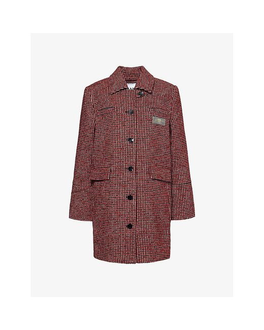 Ganni Red Check Midi Recycled-Wool And Recycled-Polyester Blend Jacket