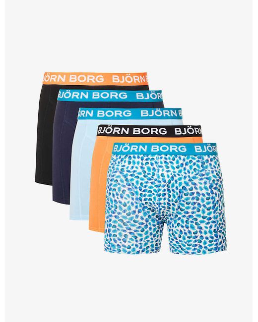Björn Borg Pack Of Five Logo-print Stretch-cotton Boxer in Blue for Men |  Lyst