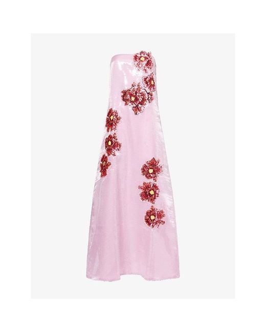 ‎Dima Ayad Pink Flower Sequin Woven Maxi Dress