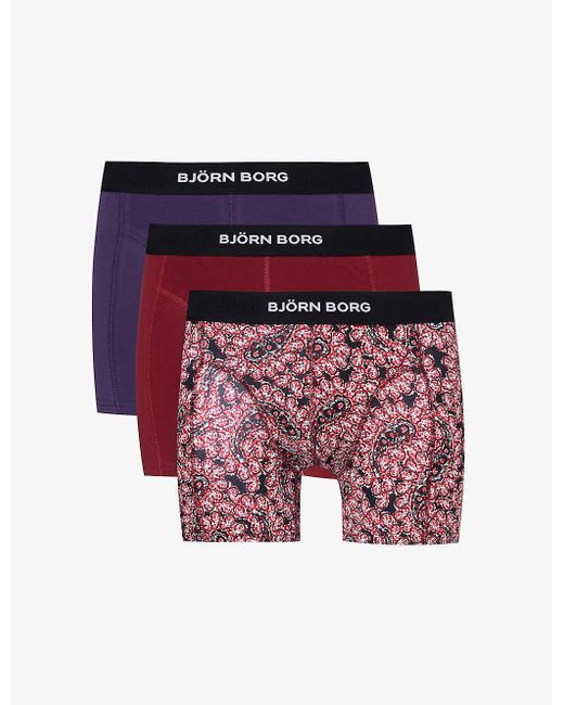 Björn Borg Red Logo-waistband Pack Of Three Organic Stretch-cotton Boxers X for men