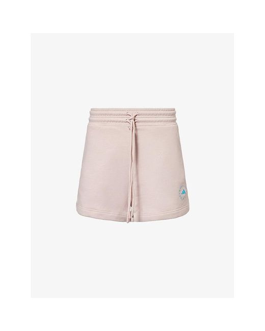 Adidas By Stella McCartney Pink Brand-embellished Organic-cotton Shorts