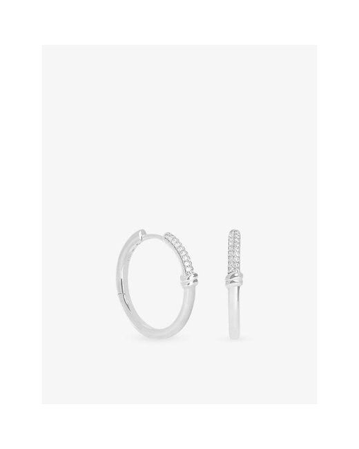 Astrid & Miyu White Pavé Knot 925 Sterling Hoop Earrings