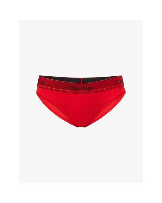 Calvin Klein Red Icon Branded Cotton And Modal-Blend Bikini Briefs