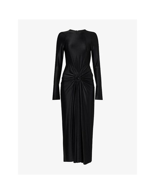 Victoria Beckham Black Frances Gathered-Waist Jersey Midi Dress