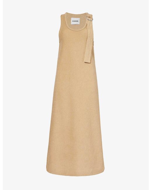 Jil Sander Natural D-ring Strap Zip-slit Cotton-blend Knitted Maxi Dress