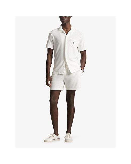 Polo Ralph Lauren White Logo-Embroidered Terry-Textured Cotton-Blend Shirt for men