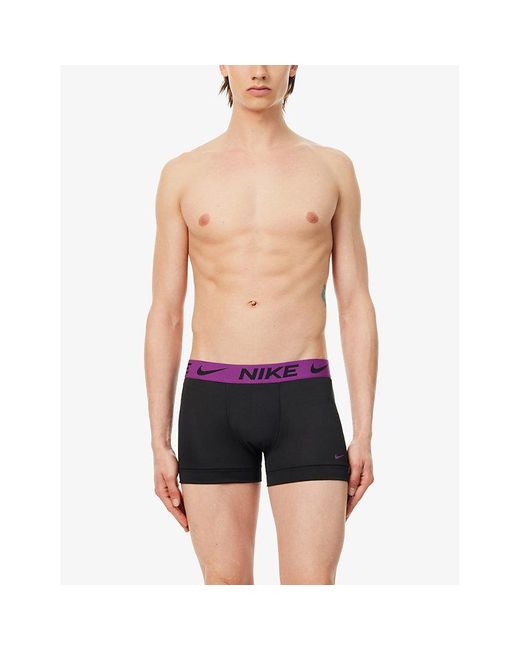 Nike Multicolor Logo-waistband Pack Of Three Recycled Polyester-blend Trunks for men