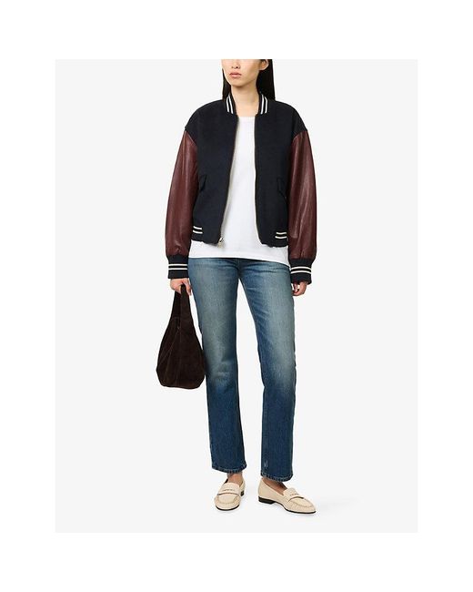 GOOD AMERICAN Blue Team Embroidered Wool-Blend Varsity Jacket