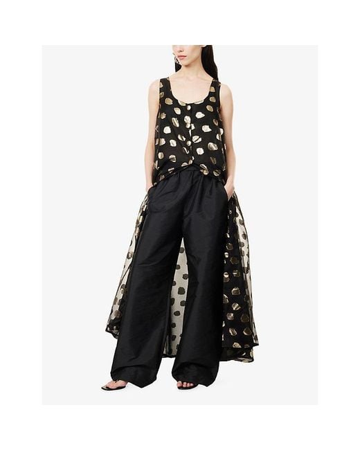 Reem Alkanhal Black Karate Straight-Leg Taffeta Trousers