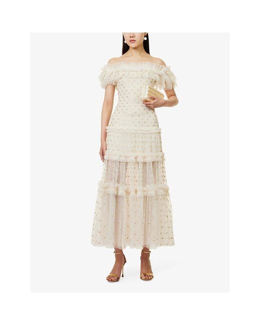 Needle & Thread Natural Polka Dot Sequin-embellished Recycled-polyester Maxi Dress