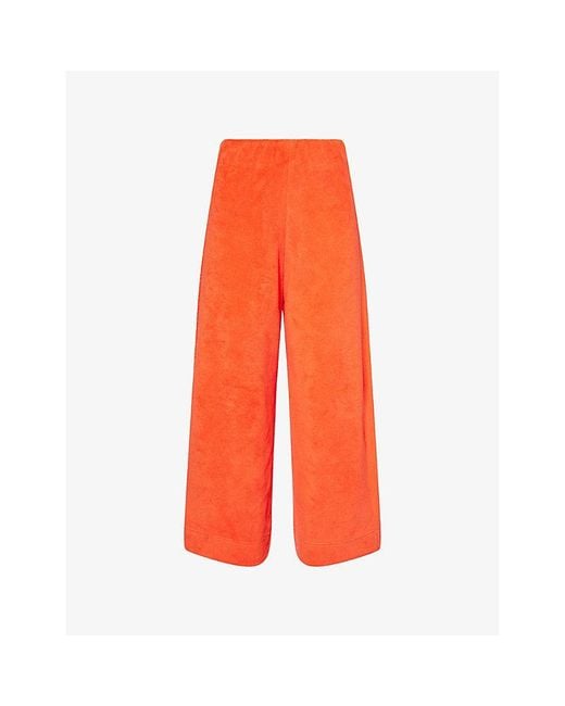 ME+EM Orange Towelling Wide-Leg Crop Cotton-Blend Trousers