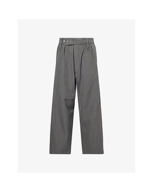 A.PRESSE Gray Wide-Leg Pleated Cotton-And-Silk Trousers for men