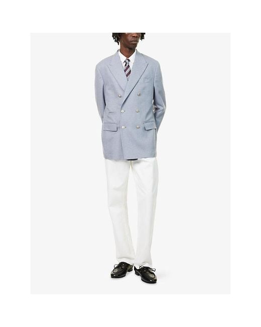 Eleventy Blue Double-Breasted Notched-Lapel Silk-Cashmere Blend Jacket for men