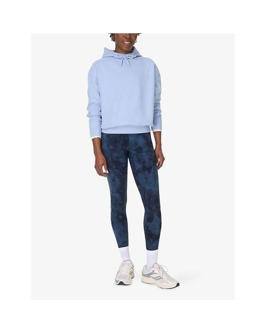 Sweaty Betty Blue Revive Rib Mix Cotton-Jersey Hoody