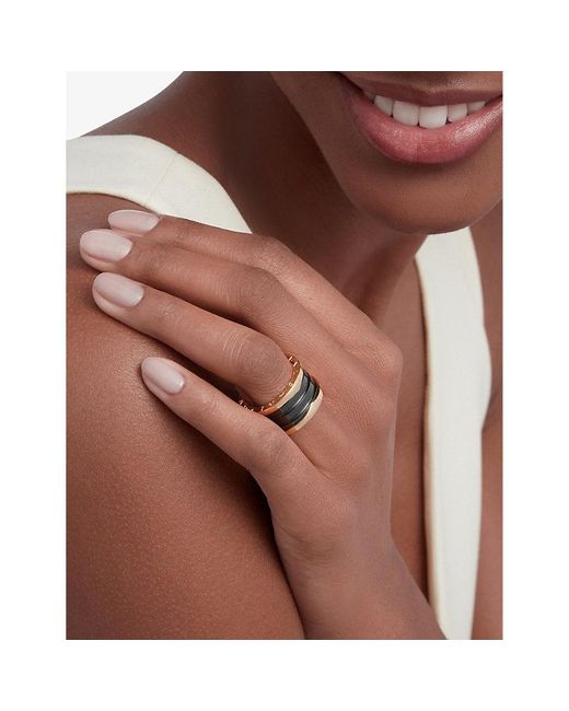 BVLGARI White B.Zero1 Four-Band 18Ct Rose- And Ceramic Ring