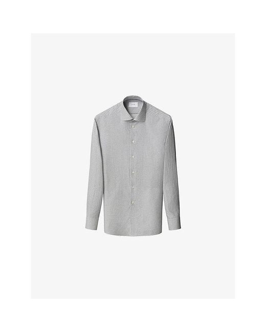 Eton of Sweden Gray Geo-Print Contemporary-Fit Cotton-Twill Shirt for men