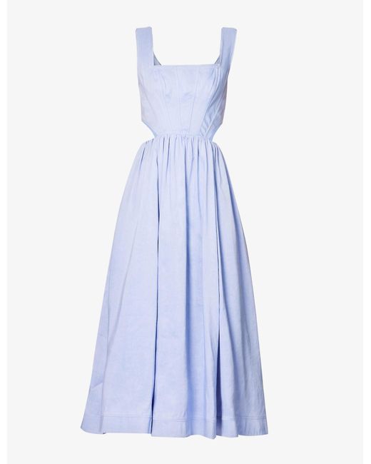 Aje. Blue Virginie Square-neck Linen-blend Midi Dress