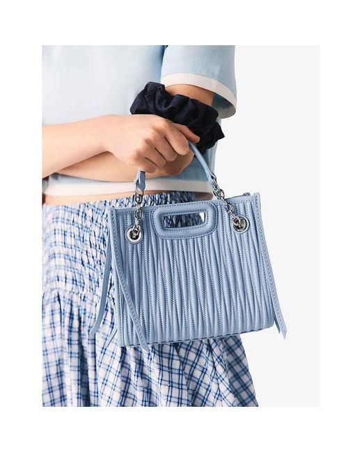 Maje Blue Cabas Padded Mini Leather Shoulder Bag