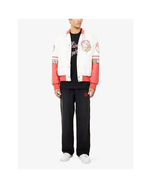 BBCICECREAM Red Stadium Graphic-Print Cotton Varsity Jacket for men