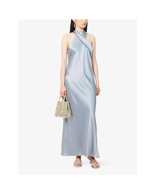 Galvan Blue Crop Pandora Satin Maxi Dress