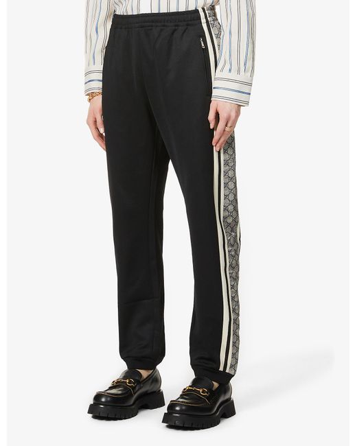 Gucci Mens Black Gardenia Mu Contrast-tape Relaxed-fit Jersey Jogging Bottoms M for men