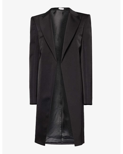 Alexander McQueen Black Peak-lapel Welt-pocket Regular-fit Silk Coat