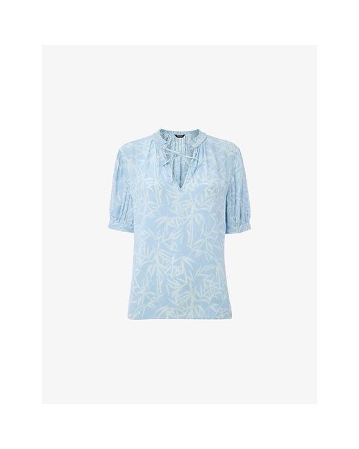 Whistles Blue Graphic-Print Tie-Neck Woven Blouse