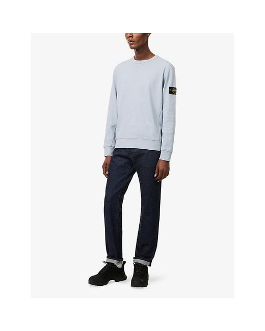 Stone Island Blue Compass-Badge Crew-Neck Cotton Jumper for men