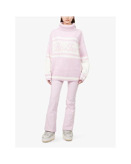 BO+TEE Pink Embroidered-Logo Flared-Leg Stretch-Woven Salopettes
