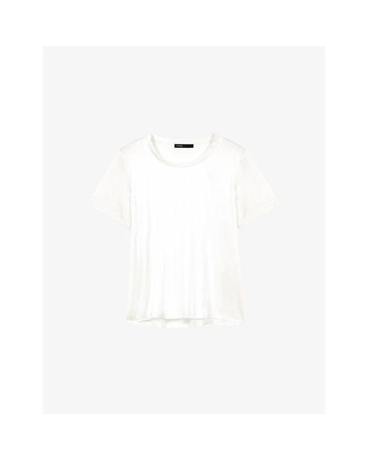 Maje White Short-Sleeved Stretch-Silk Top