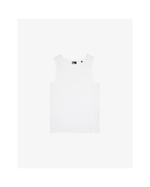 The Kooples White Embroidered-Crest Crewneck Stretch-Cotton Tank Top for men
