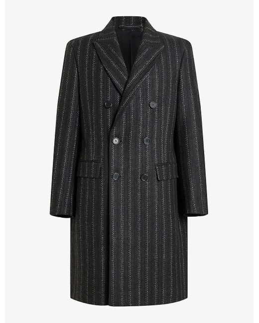 AllSaints Black Lovell Striped Recycled Wool-blend Coat for men