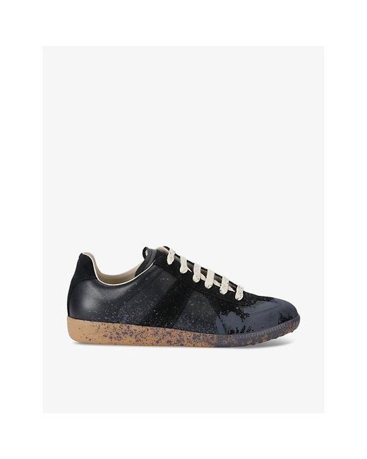 Maison Margiela Black Replica Paint Leather Low-Top Trainers for men