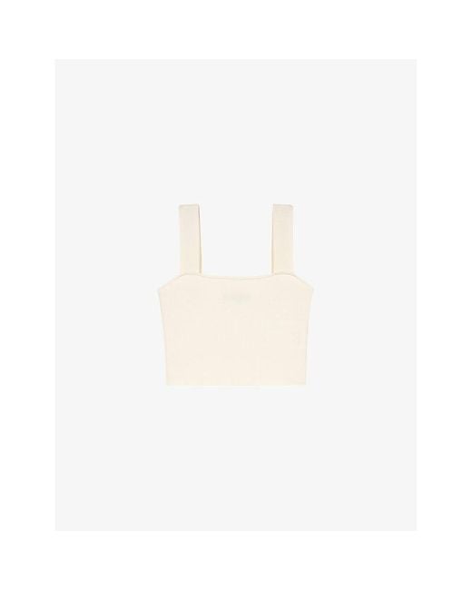 Maje White Square-Neck Cropped Knitted Top