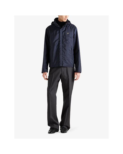 Prada Blue Enamelled-Logo Re-Nylon Bomber Jacket for men