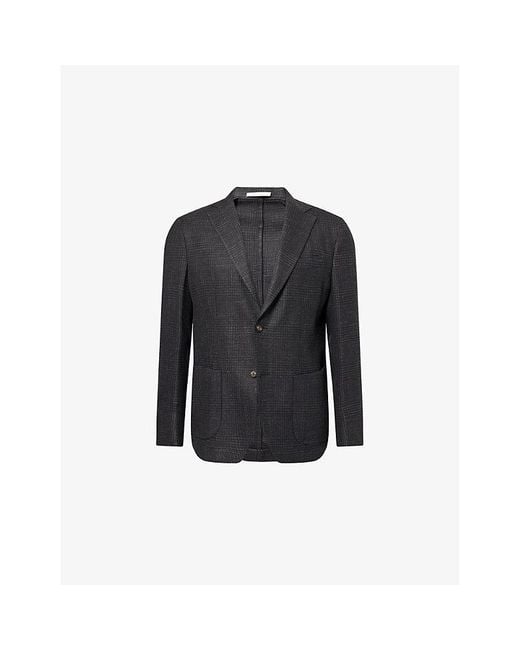 Eleventy Black Notched-Collar Checked Wool-Silk Blend Jacket for men