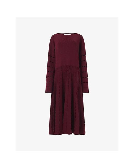 eem Purple Patterned Scoop-Neck Knitted Midi Dress