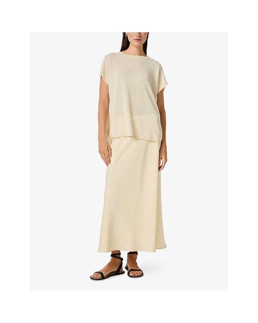 The White Company Natural Round-Neck Curved-Hem Linen-Blend Top