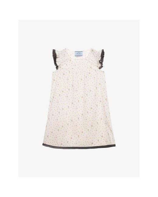 Prada White Floral-Print Cotton Mini Dress