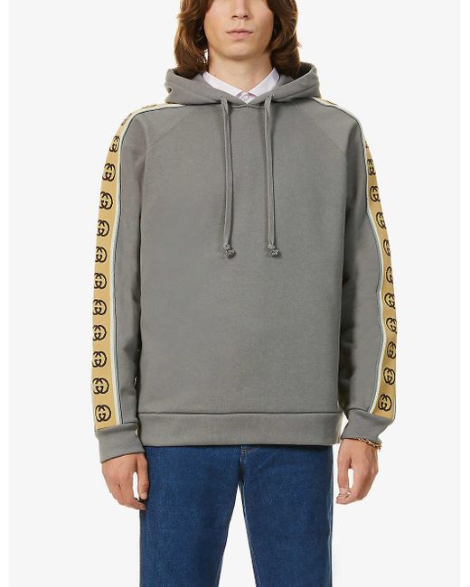 Gucci Gray Logo-tape Cotton-jersey Hoody for men