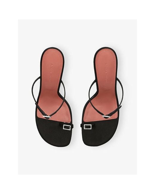 AMINA MUADDI Black Adut Thong 105 Leather Heeled Sandals