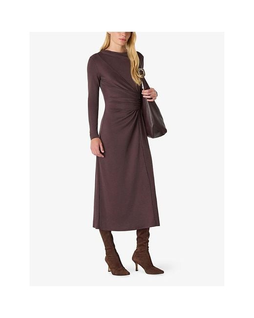 Whistles Purple Ruched Long-Sleeve Woven Midi Dress