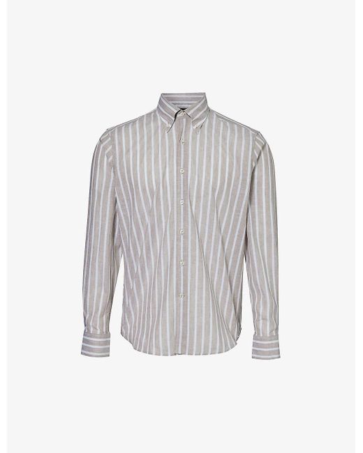 Oscar Jacobson Gray Striped Regular-fit Cotton-blend Shirt for men