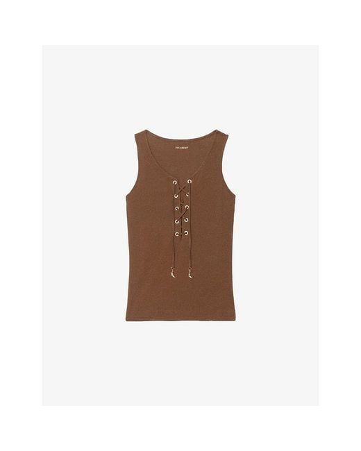Zadig & Voltaire Brown Ana Lace-Up Cotton And Linen Top