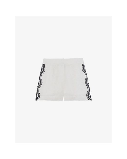 Reiss White Felicity Scallop-Edge Linen Shorts