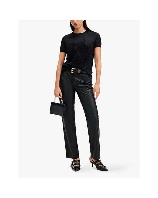 AllSaints Black Rebel Crew-Neck Short-Sleeve Brushed Cashmere T-Shirt